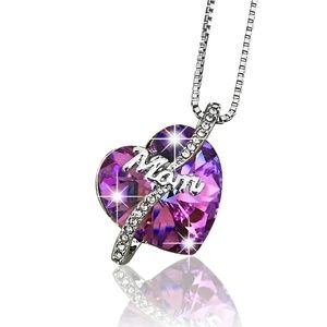 Mom Crystal Heart Pendant (Made with Swarovski)